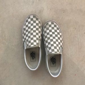 sage green checkered vans slip on